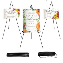 New 3PCS Black Easel Stand for Wedding Sign Stand, 66 Inch Lightweight Adjustable Art Easel for Display, Wedding Sign, Poster, Black Metal Easels