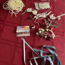 Pearl / Silk Flower And Ribbon Lot