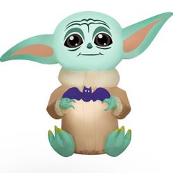 5' Gemmy Airblown Inflatable Star Wars Halloween Baby Yoda Grogu w/Bat Yard Decoration