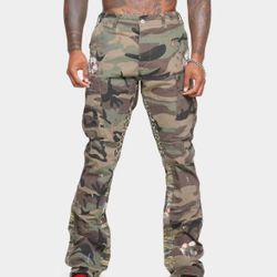 Bootcut Contrast Cargo Flare Pants