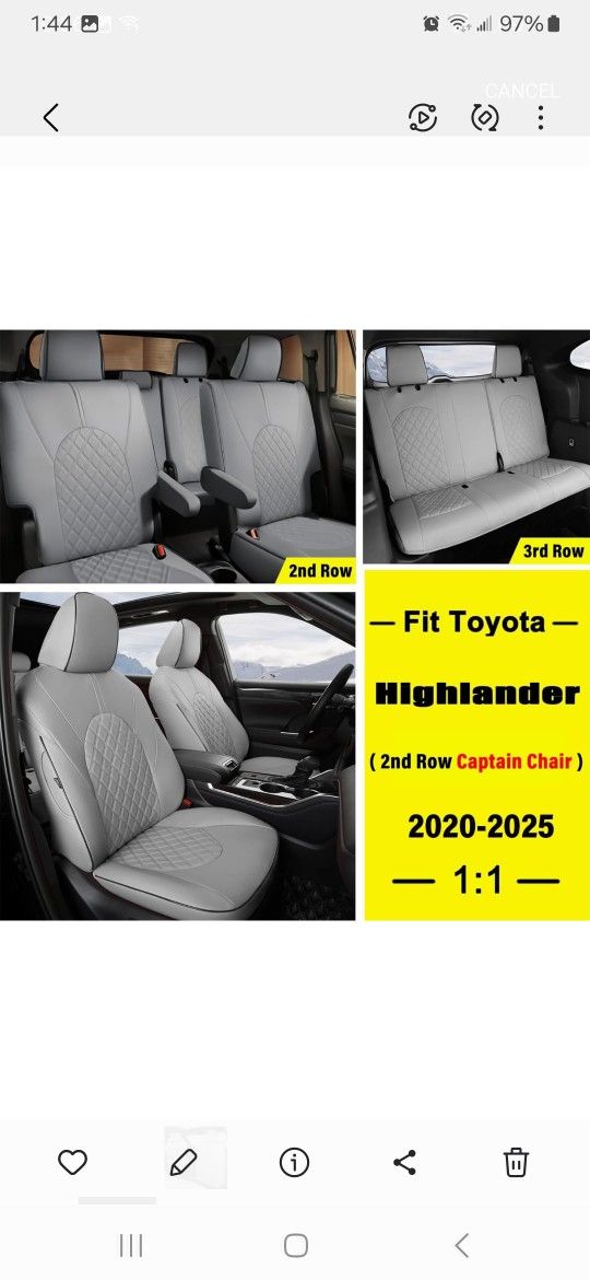 Giant Panda Customize Full Set Car Seat Covers Fits For Toyota Highlander XLE/XSE  Hybrid 2020-2025 New In Bag Pick Up In Pomona $110