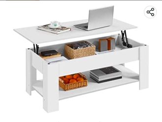 Yaheetech Lift Top Coffee Table with Hidden Compartment and Storage Shelf, Rising Tabletop Dining Table for Living Room Reception Room, 47.5in L, Whit