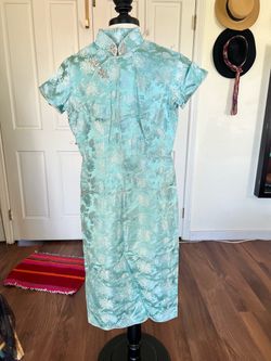 Teal Floral Brocade Qipao Cheongsam Dress