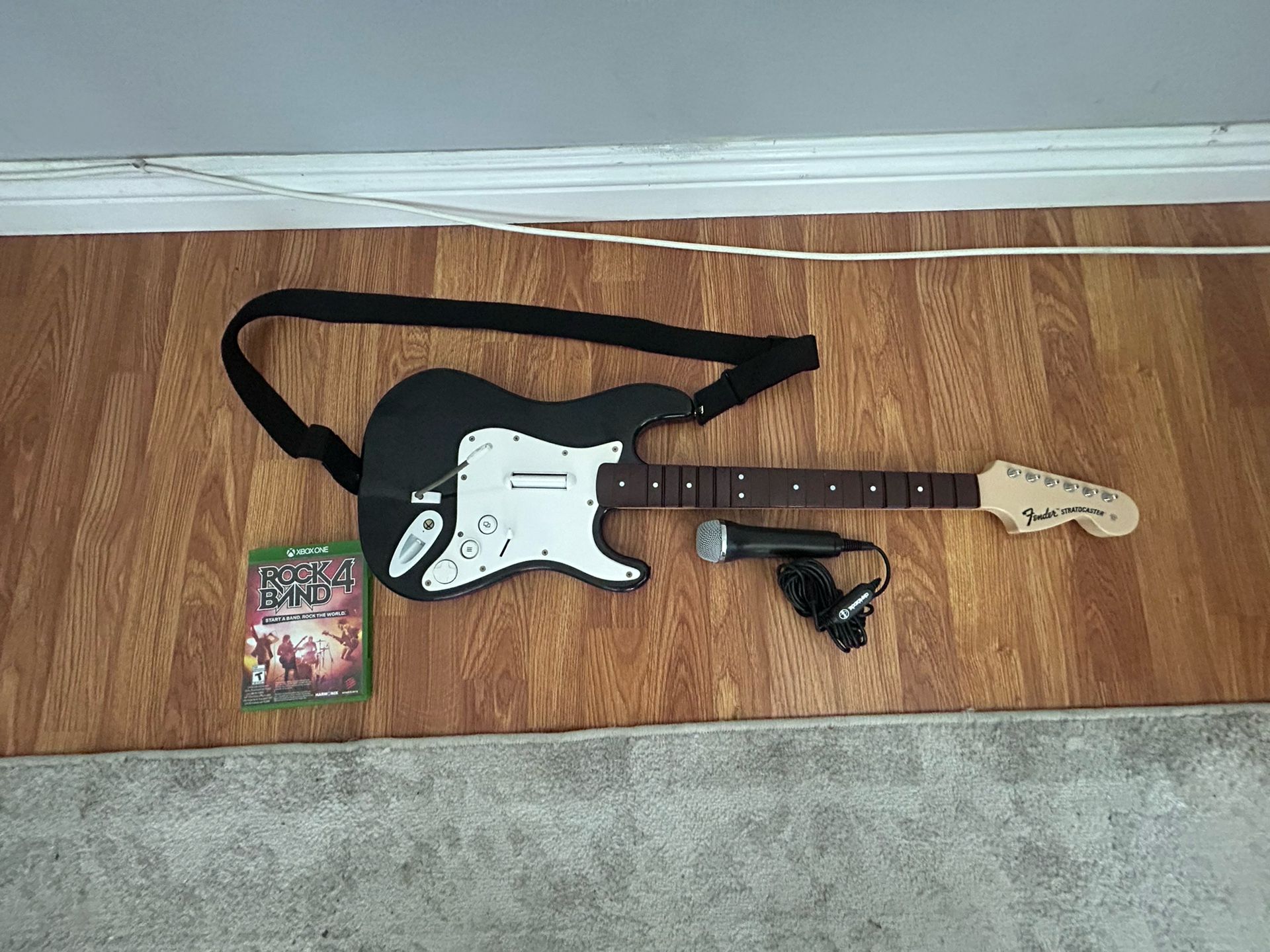 Rock Band 4 Fender Guitar Xbox One, Microphone, And Rockband 4 Game All Tested Works