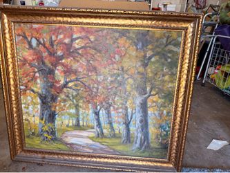 Vintage Framed Autumn Landscape Painting – Large Wall Art