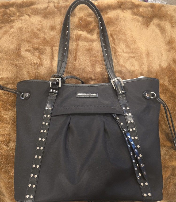 NWOT BRIGHTON Sydney Black Nylon leather Studded tote Shoulder Bag