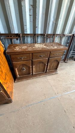 Vintage Wood Dresser w/ Matching Mirror – Spanish Mediterranean Style