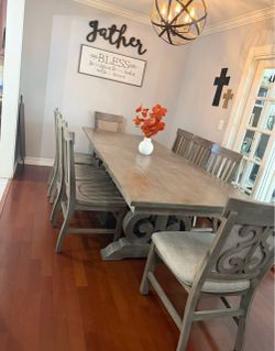 Farmhouse Dining Table and Chair Set , living room set coffee table, 2 side tables, entry way table
