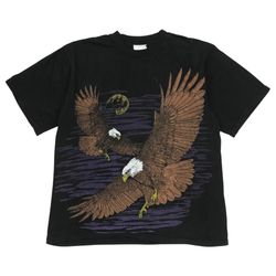 VINTAGE BALD EAGLE SHIRT MENS XL BLACK AOP ALL OVER PRINT SINGLE STITCH USA 90s