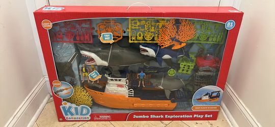 Kid Connection Jumbo Shark Exploration Boat Vehicle Playset, 81 Pieces