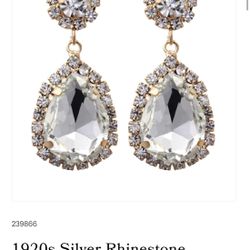 1920s Silver Rhinestone Teardrop Dangle Earrings