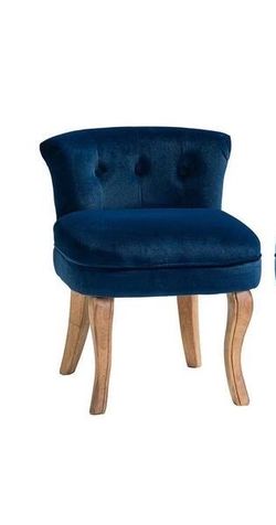Navy Vanity Velvet Upholstered Stool Chairs with Solid Wooden Legs