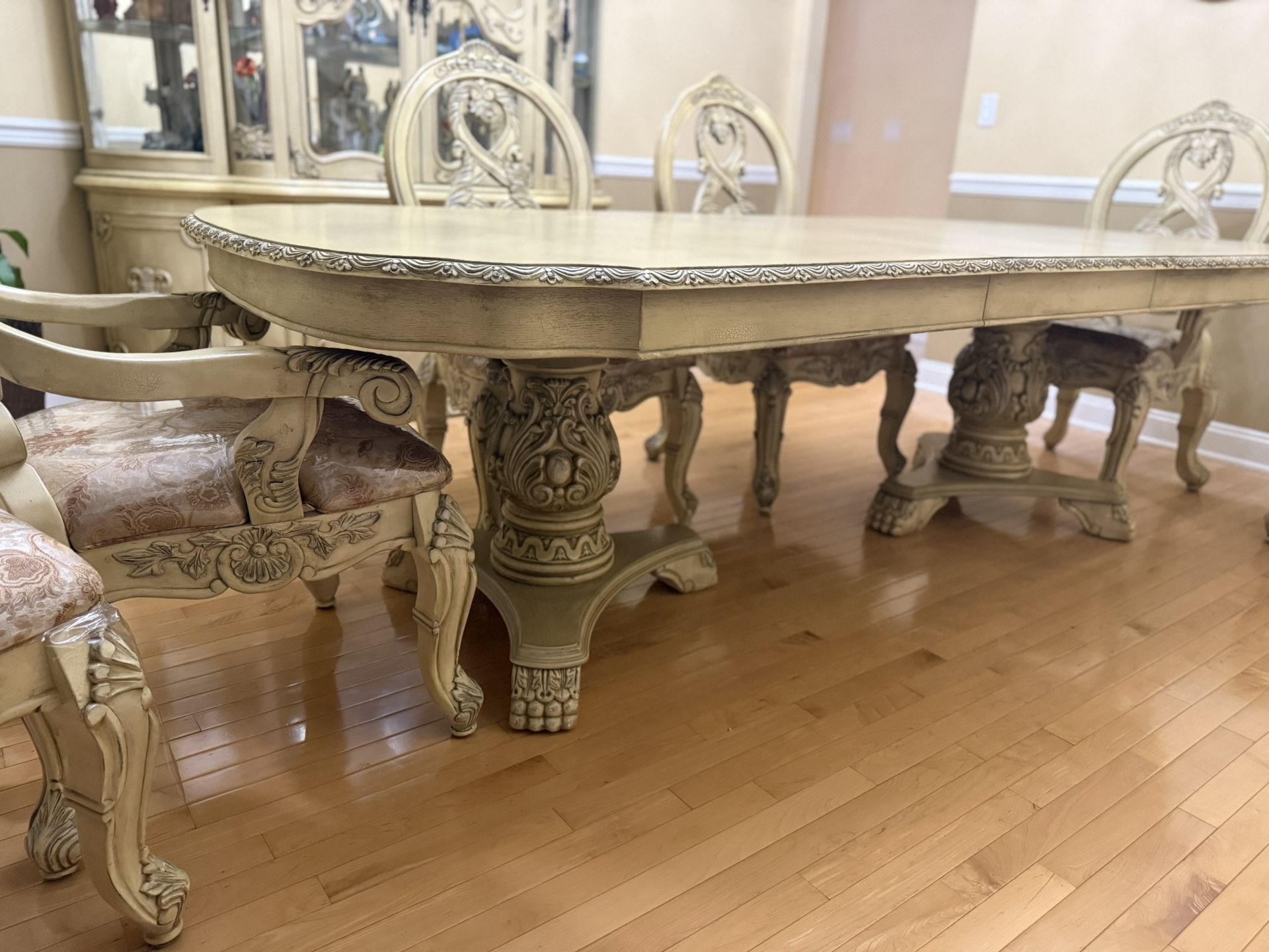 Antique Dining Table Set (6 Chairs) + China Cabinet