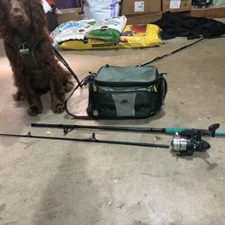 Fishing Pole/Tackle Box with items inside