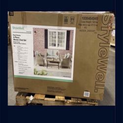 StyleWell Park Pointe 4-Piece Wicker Patio Conversation Set with Seabreeze Blue Cushions. New! $300 Location: Arlington  Se Habla Español