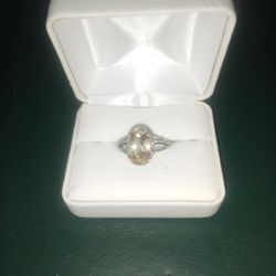 Dinner Costume Jewelry Sz 10 Simulated 10 Ct  Cz Citrine Cushion Cut  Stone w/Cz Small Around It. Cash
