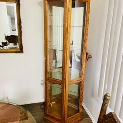 Oak Wood Antique Glass  Cabinet Curio WITH ALL THE GLASS