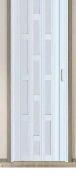 DIYHD 30X80in White PVC Accordion Door With Frosted Acrylic Glass, Interior Folding Closet Door, Installation Hardware Included