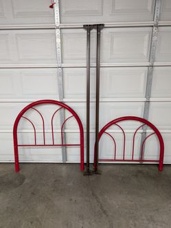 Twin Size Red Metal Headboard, Footboard and Rails