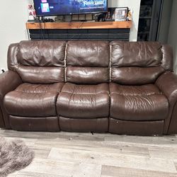 brown leather reclining couch