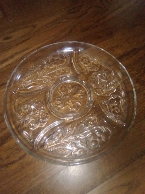 Vintage etched Glass Serving Platter