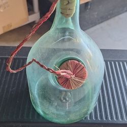 Vintage Large Hand Blown Green Glass Italian Wine Decanter With Ice Chamber 