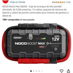 NOCO Boost Max GB250 - Caja de arranque de litio portátil UltraSafe, de 5250 amperios, 12 voltios, paquete de refuerzo de batería y cables de puente c