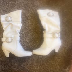 Girls White Rhinestone Boots Size 1
