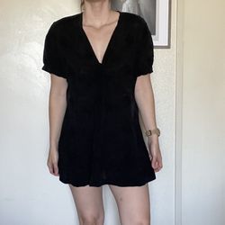 Vintage black v neck blouse top or mini dress  women’s Sz m