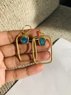 Raw Emerald Brass Hoop Earrings 