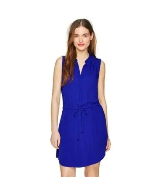 Aritzia Babaton Royal Blue 100% Silk V-Neck Short Dress with Pockets