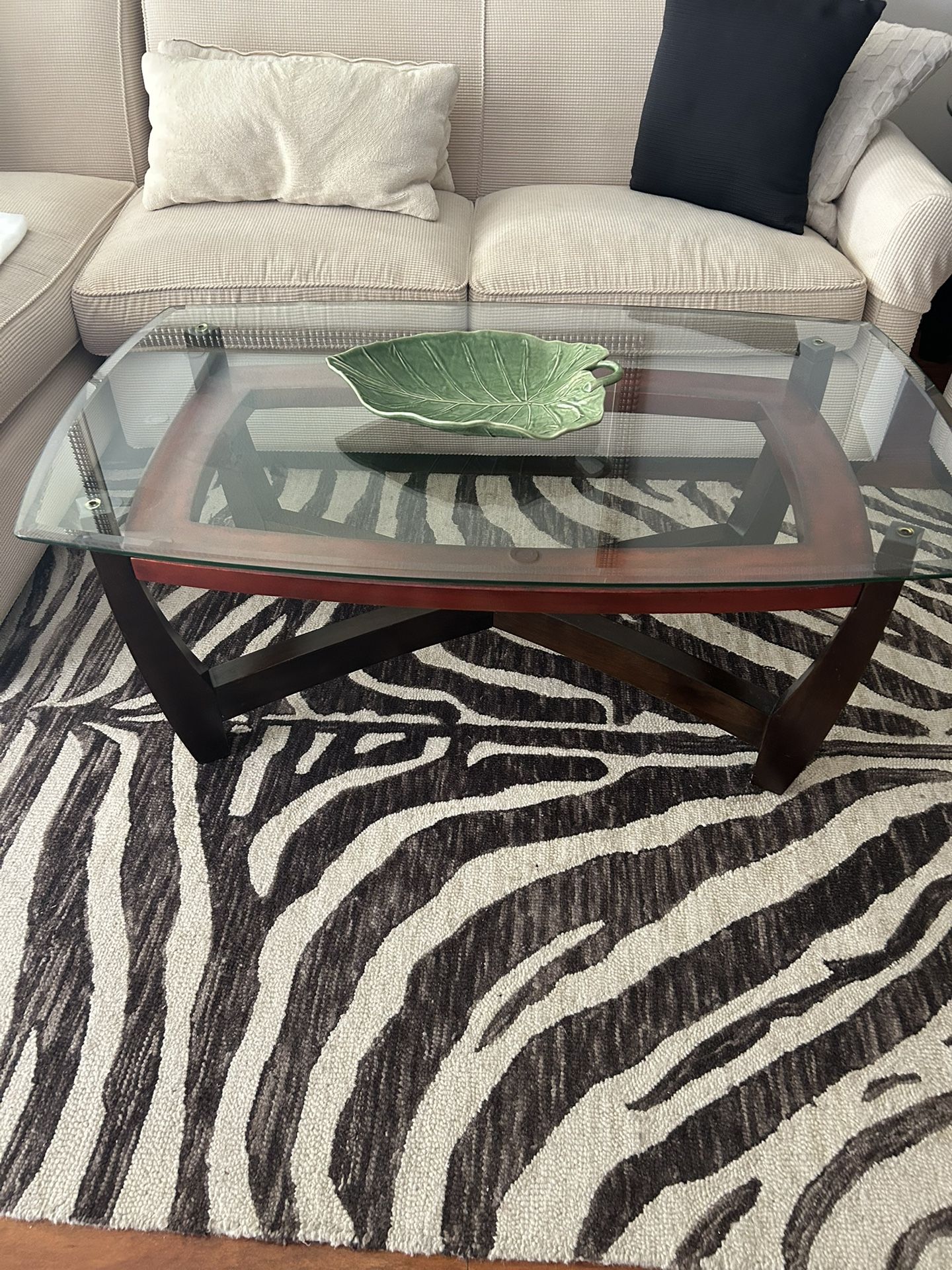Two Glass Top And Tables And A Coffee Table Matching