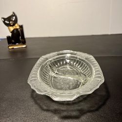 New Martinsville USA 1930s Clear Floral Etched Divided Relish Dish 9x6”