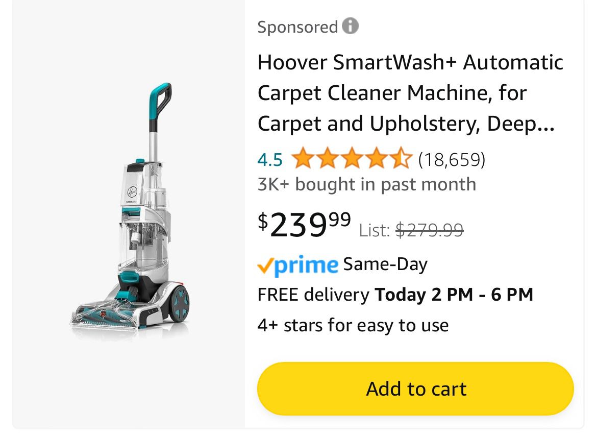 Hoover Smart Wash Carpet Cleaner 