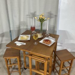 Drop Leaf Breakfast Bar & 2 Stools SPACE SAVER
