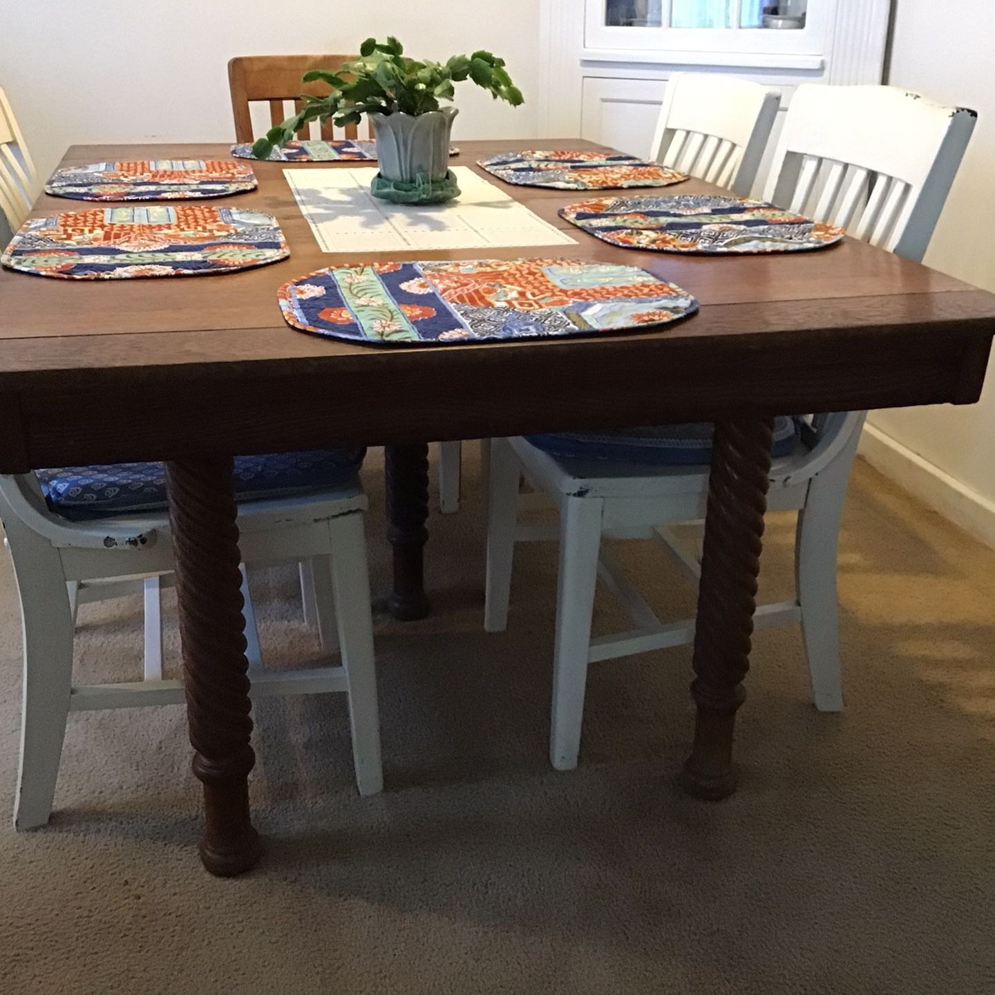 Antique Oak Barley Twist 5 Leg Table