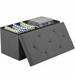 Brand New Gray Storage Ottoman Bench – Folding w/ Lid