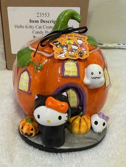 Hello Kitty Halloween Candy Jar, Ceramic Pumpkin House – 6.5in Tall – NEW w/ Tag