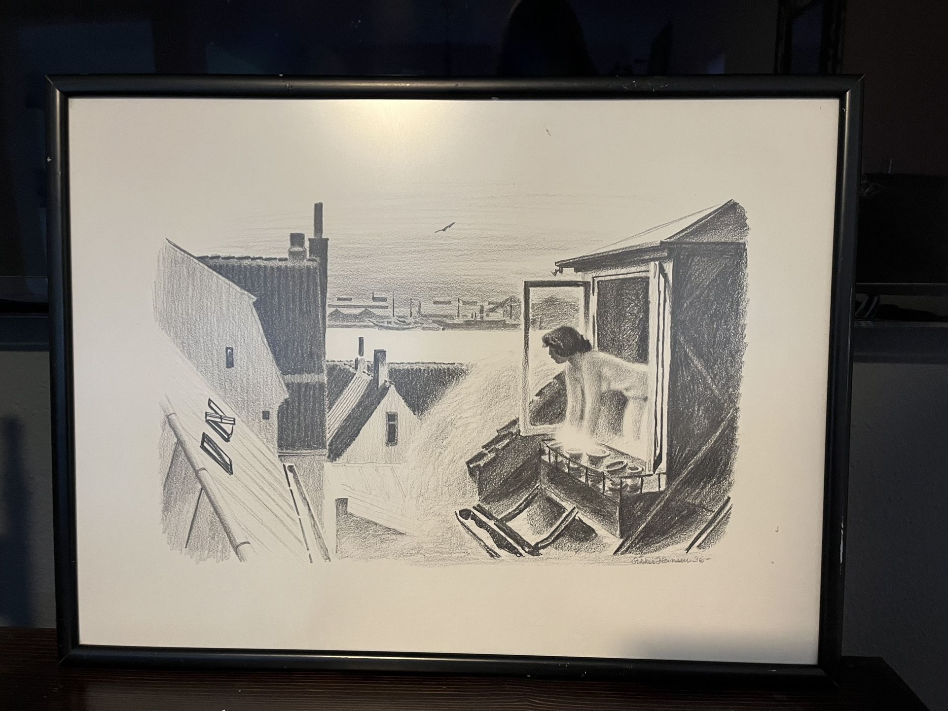 “Girl Out Of A Window” Lithograph By Danish Artist Sikkar Hansen