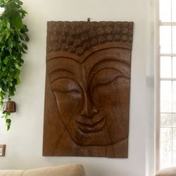 Solid Wood Buddha Head Art