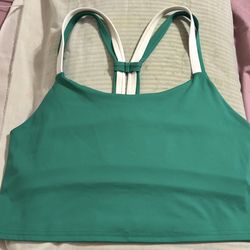 Stretch The Rules Sports Bra Activewear Green White Mesh Silky Soft
