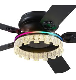 Ceiling Fans with Lights,52inch Low Profile RGB Ceiling fan and Remote Control, Dimmable, DC Reversible Motor, Noiseless, 6 Speeds, Black Ceiling Fan 