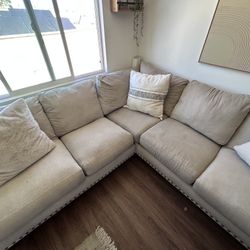 Modern 5-Seat Sectional Sofa - Neutral Beige Fabric - Fair Condition