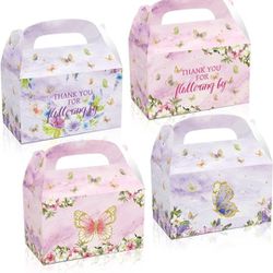 12 Pcs Butterfly Party Favor Treat Box Thank You for Fluttering by Butterflies Favor Bags Spring Butterfly Themed Kraft Candy Treat Paper for Wedding 
