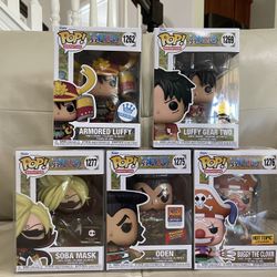 Funko Pop One Piece Buggy The Clown, Armored Luffy, Oden, Soba Mask, Luffy Gear Two - see description