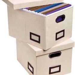 File Box for Hanging Files, Set of 2, Storage Office Box with 60 lbs Weight Capacity, Filing Box with Durable MDF Board & Linen Fabric, File Storage O