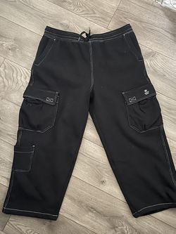 Black Cargo Sweatpants with Contrast Stitching