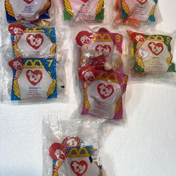 1996 McDonalds TY Teenie Beanie Babies Happy Meal Toys (Set of 9 - 8 Sealed 1 in opened bag)