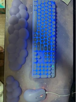 Lighted keyboard with matching lighted mouse, and squishy wrist rests