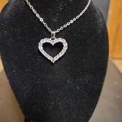 Valentines Heart Pendant Necklace Womens Silver Jewelry CZ Love With Gift Box